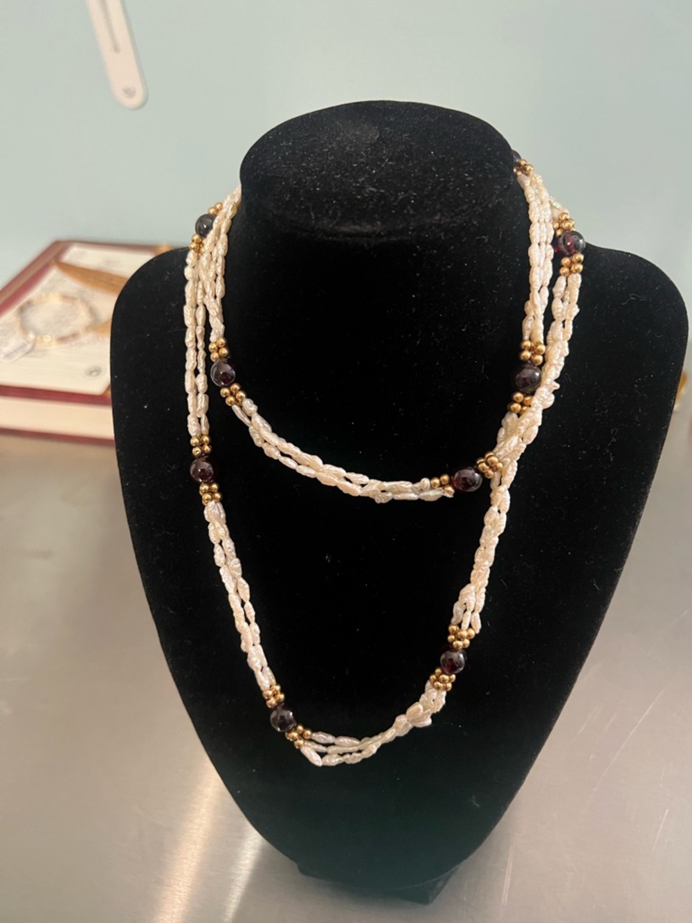 30” Seed Pearl 14K Yellow Gold Ball and Amethyst Bead Necklace